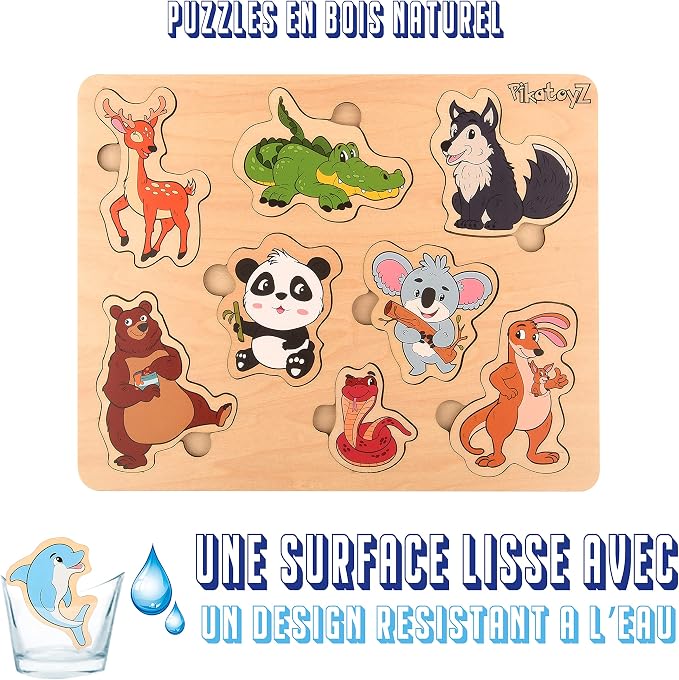 Wooden Puzzle, Forest Animals, 8 Pieces, Ages 1-3, Montessori Toy for Gifts, Educational Game for Babies and Children, Portable Baby Puzzles