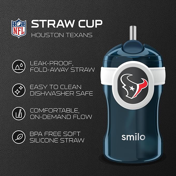 Smilo Straw Cup - Houston Texans Officially Licensed NFL Sippy Cup - Baby and Toddler Cup with Weighted Silicone Straw and 8.5 oz Capacity - BPA-Free