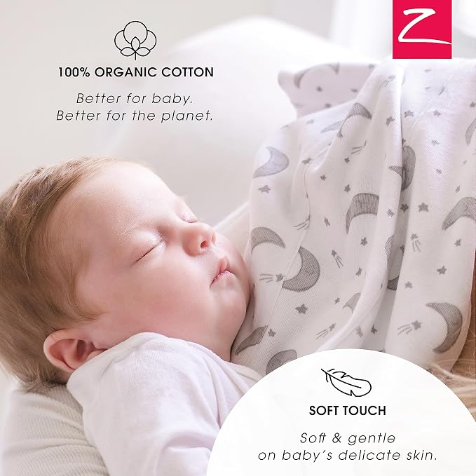 Zutto 5-Pack Organic Burp Cloths for Baby Girl & Boy, Large Cotton Burping Cloths for Babies | Absorbent Baby Spit-Up Rags | Gender Neutral Burp Clothes | Newborn Essentials, Love You to The Moon