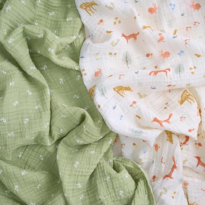 aden + anais Essentials Cotton Muslin Swaddle, Breathable Baby Blanket, Ideal for Boys, Girls, Newborns, Babies & Infants, Receiving Blanket, Soft and Lightweight Wrap, 2 Pack, Sage Woodland