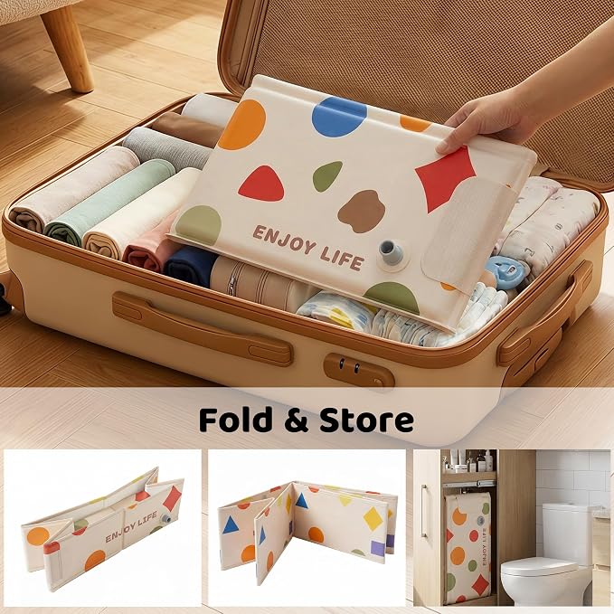 Collapsible Baby Bathtub for Newborn to Toddler, Foldable Toddler Bathtub with Drain Plug, Non-Slip Portable Infant Bath Tub for Travel Storage Outdoor Use, Cream Geometric