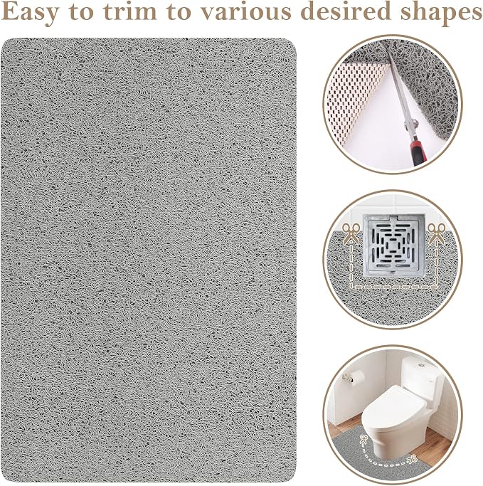 Shower Mat Bathtub Mat Non-Slip,47x16 inch, Soft Tub Mat with Drain,PVC Loofah Bath Mat (Phthalate Free) for Tub and Bathroom,Quick Drying,Grey