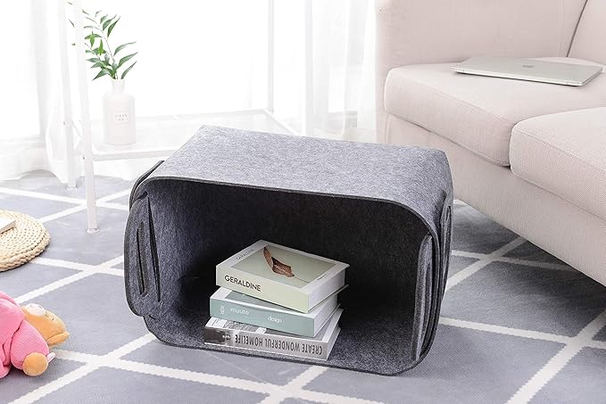 Minoisome Storage Basket Felt Storage Bin Collapsible& Convenient Box Organizer with Carry Handles for Office Bedroom Closet Babies Nursery Toys Laundry (Grey, 17.9inch（L）Ã?2.2inch（W）Ã?1.6inch（Hï¼?