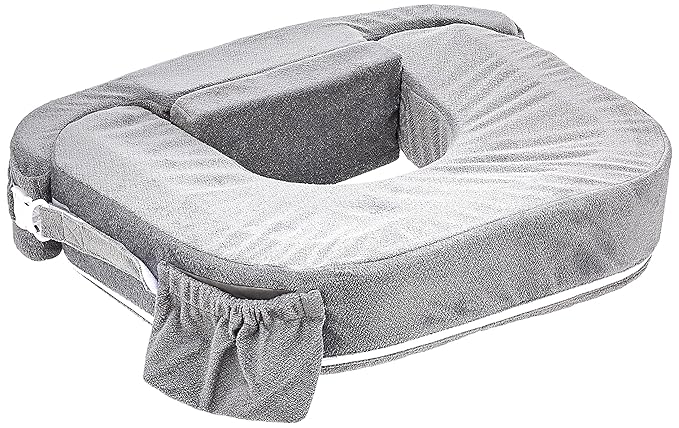 My Brest Friend Twin Nursing Pillow - Enhanced Comfort with Slipcover - Ultimate Ergonomic Support for Breastfeeding- Adjustable Strap and Silent Release Buckle with Handy Side Pocket, Evening Grey