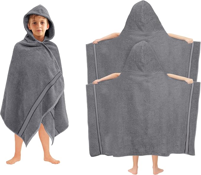 ORIGINAL KIDS Hooded Bath Towel Wrap - 2 Pack - Ultra Soft 100% Cotton Terry Large Oversized Hooded Kids Towel - Shower Pool Beach - 579 GSM Absorbent Quick Dry Plush Gift - 30 x 54 - Charcoal