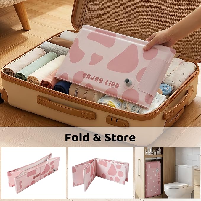 Collapsible Baby Bathtub for Newborn to Toddler, Foldable Toddler Bathtub with Drain Plug, Non-Slip Portable Infant Bath Tub for Travel Storage Outdoor Use, Milky Pink