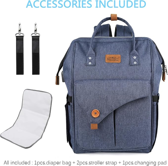 Niumike Baby Diaper Bag Backpack Multifunction Large Capacity Maternity Baby Changing Bags with Changing Pad and USB Waterproof Stylish Mothers Day Gifts for Mom Navy