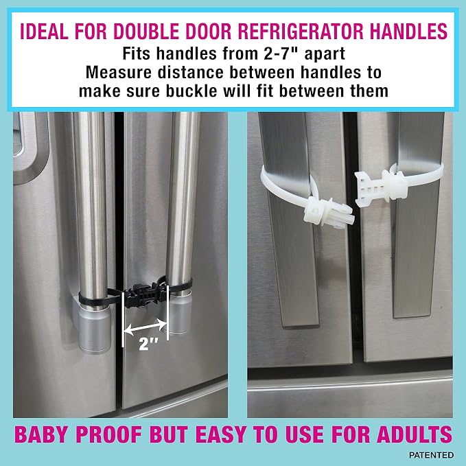 Baby Safety Cabinet Locks for Handles Child Safety Cabinet Latches for Home Safety Strap for Baby Proofing Cabinets Kitchen Door RV No Drill No Screw No Adhesive /4 Pack (White)
