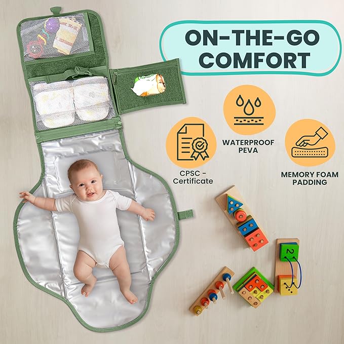 Portable Changing Pad for Baby, Travel Diaper Changing Pad for Newborn, Large Waterproof Baby Changing Mat, Foldable & Detachable Diaper Changing Station with Baby Wipes Pockets, Baby Stuff by Pillani