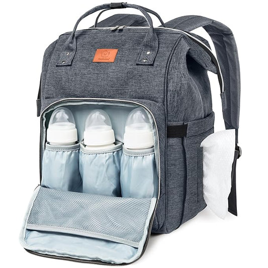 KeaBabies Baby Diaper Bag Backpack - Large Baby Bag for Boys, Girls, Waterproof Multi Function Travel Diaper Backpack with Changing Pad, Durable Travel Essentials for Moms and Dads (Mystic Gray)