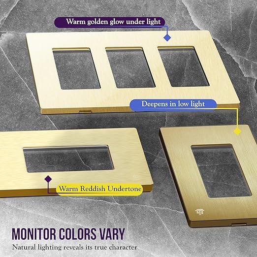 ENERLITES Elite Series Screwless Decorator Wall Plate Child Safe Outlet Cover, Gloss Finish, Size 1-Gang 4.68" H x 2.93" L, Unbreakable Polycarbonate Thermoplastic, SI8831-BGD, Brushed Gold