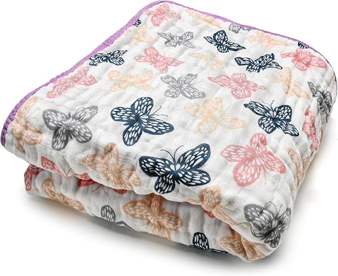 ZPECC Muslin Toddler Blanket Thicker, 47x47 Organic Cotton Kids Quilt Hypoallergenic for Baby Essentials Crib Stroller Daycare Cot, Butterfly