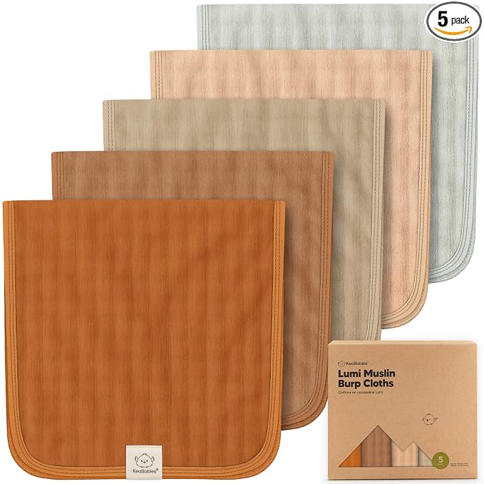 KeaBabies Cotton Muslin Burp Cloths Baby Boy, Girl - 5-Pack Soft & Absorbent Burping Cloth for Babies, Large Baby Towels & Washcloths for Newborn, Spit Up Rags, No Shrink, 20x10 (Spice)