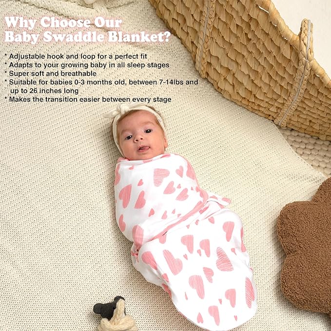 Organic Zipper Swaddle Sleep Sacks – 3-Pack Swaddles for Newborns 0-3 Months, Adjustable & Breathable Infant Sleep Sack, Easy Diaper Change Swaddling Blanket for Baby Girls & Boys