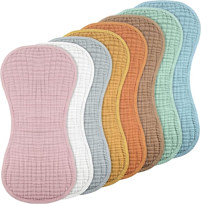 Frienda 8 Pack Muslin Burp Cloths for Baby Large 20 x 10 Inch Cotton Burp Rags for Spit up Drool Absorbent Soft Multicolor Wash Cloths Diapers for Newborn Girl Boy Essential Shower Gift(Rustic Colors)