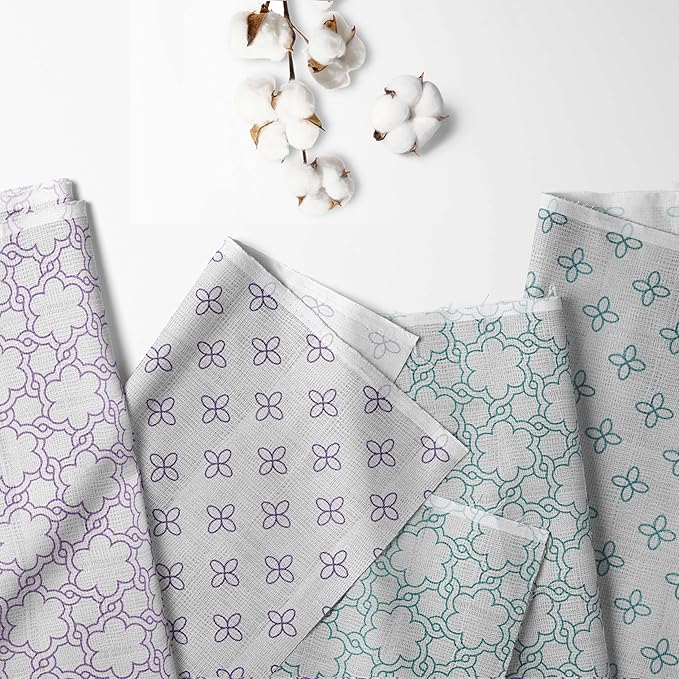 Bacati - 4 Pack Baby Blanket Swaddle Wrap Soft Breathable Cotton Muslin Swaddle Blankets Receiving Blanket for Girls, Large 45 x 45 inches (Petals/Floral Lilac/Aqua)