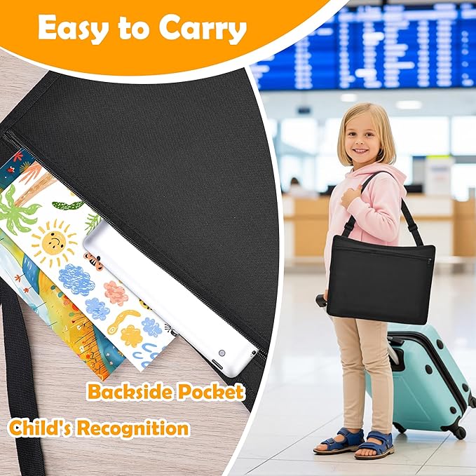 2Pcs Kids Travel Tray for Toddler Carseat, Road Trip Activities Essentials for Toddler, Kids Lap Desk Tray with Tablet Holder Stand ï¼?Dry Erase Board (Black-2Pcs)