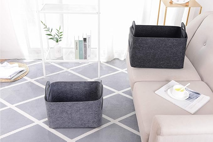 Minoisome Storage Basket Felt Storage Bin Collapsible& Convenient Box Organizer with Carry Handles for Office Bedroom Closet Babies Nursery Toys Laundry (Dark grey, 15.7inch（L）Ã?1inch（W）Ã?0inch（Hï¼?