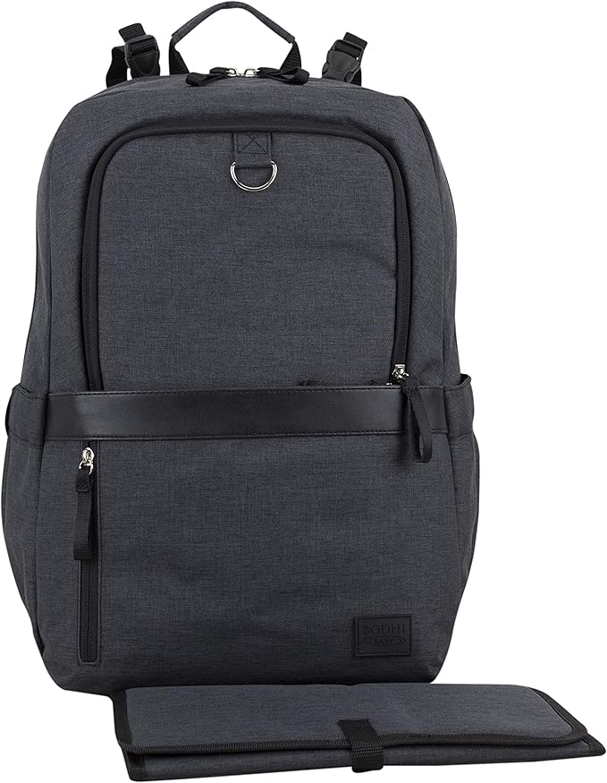 BODHI The Baby Athleisure Tech Diaper Bag Backpack with removable changing pad, Unisex, for Moms and Dads - Black Chambray