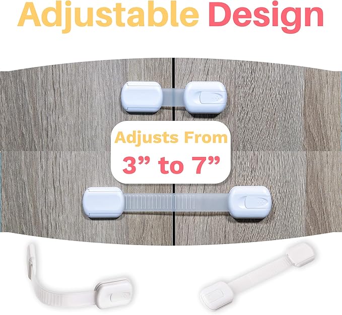 Inaya 16-Pack Child Proof Locks for Cabinet Doors, Drawers, Fridge, Toilet Seat, Dishwasher, Trash Can, Cupboard - 3M Adhesive - No Drilling - Baby Proofing Cabinet Locks