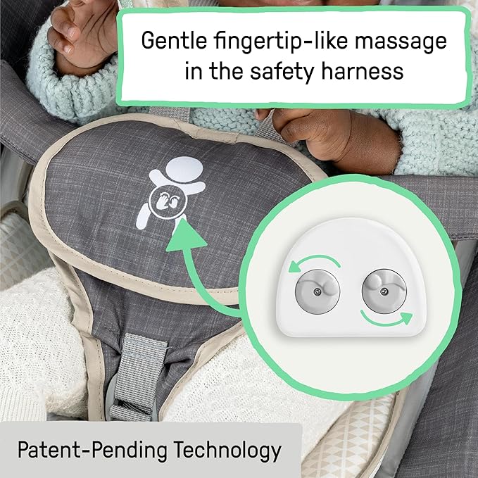 Ingenuity Gas Relief and Anti-Colic Baby Bouncer Seat and Rocker, Gentle Belly Massage to Relax and Soothe Bellies, Instant Tummy Soother, 20 Songs and Melodies – Parker