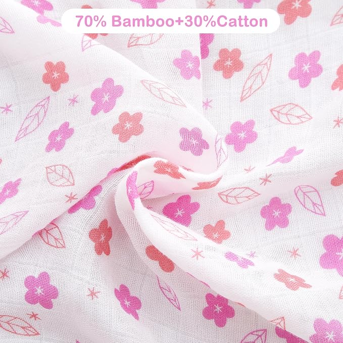 Viviland Muslin Swaddle Blanket, Baby Swaddle Blanket for Boys & Girls, Nursery Receiving Blanket for Newborn, Baby Swaddle Wrap Soft Silky & Breathable, 4 Packs, 47 X 47In, Purple Rose