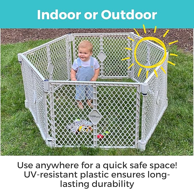 Toddleroo by North States - Superyard Duo Extra Wide Baby Gate & Play Yard: 6 Panel Baby Playpen - Included Wall Mount Kit - Made in USA - 38.5 to 201 Inches Wide - 26 Inches Tall - Light Gray