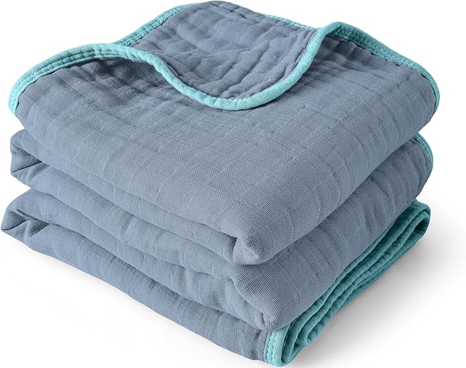 ZPECC Muslin Baby Blanket Thicker, 30x40 Organic Cotton Newborn Receiving Quilt Hypoallergenic for Baby Essentials Swaddle Crib Stroller, Blue