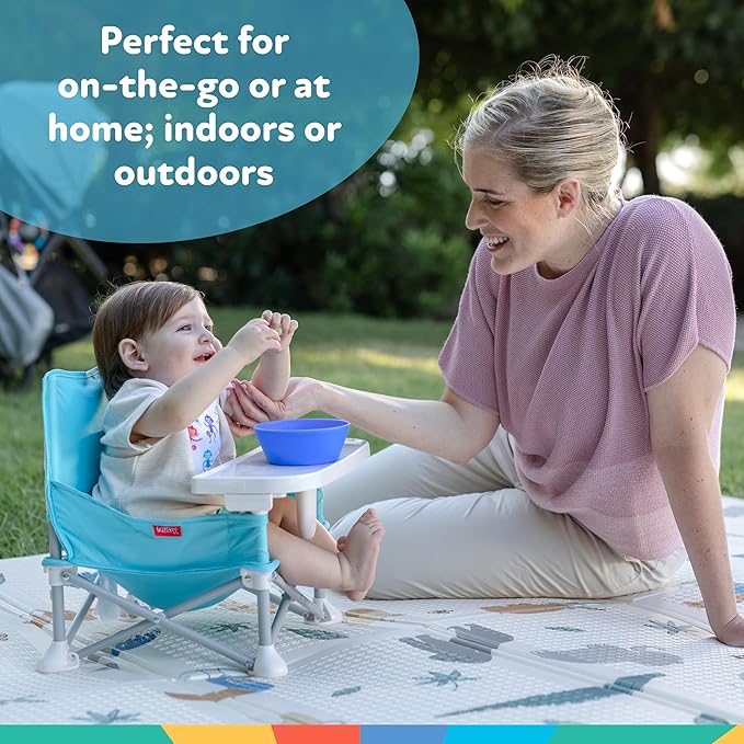 Nuby Pop-Up Booster Seat with Removable Tray - 6+ Months - Portable Booster Seat for Floor for Indoor/Outdoor Use - 3-Point Safety Adjustable Straps - Summer Travel Essentials - Fun Faces