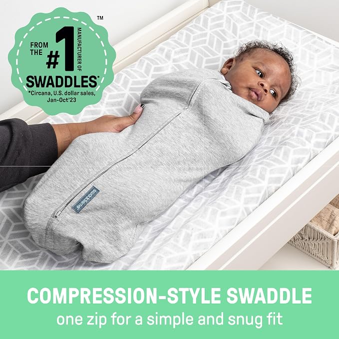 SwaddleMe by Ingenuity Compression Baby Swaddle Pod, Two-Way Zipper for Easy Diaper Changes, Improves Sleep & Calms Startle Reflex, 0-2 Months, 1.0 TOG, 2-Pack - Dino Jam