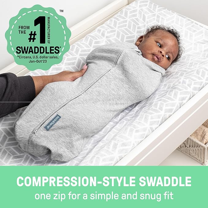 SwaddleMe by Ingenuity Compression Baby Swaddle Pod, Two-Way Zipper for Easy Diaper Changes, Improves Sleep & Calms Startle Reflex, 0-2 Months, 1.0 TOG, 2-Pack - I Heart You