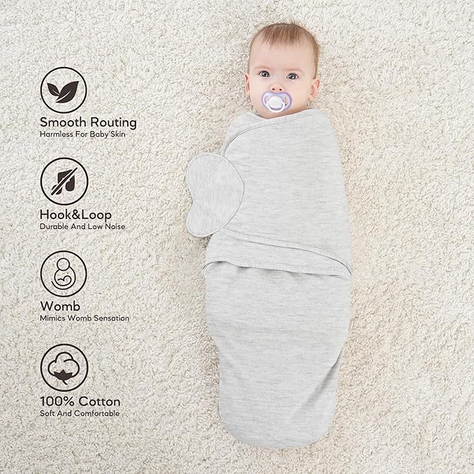 Susurration Swaddle Sleep Sacks 3 Pack 100% Muslin Cotton Swaddle Blanket Small Baby Wrap for 3-6 Months Newborn Girls,Boys,Infants Essentials,Adjustable Wearable Sleeping Sack (Grey, 3-6 Months)