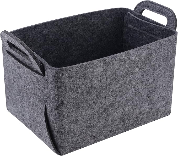 Minoisome Storage Basket Felt Storage Bin Collapsible& Convenient Box Organizer with Carry Handles for Office Bedroom Closet Babies Nursery Toys Laundry (Grey, 13.8inch（L）Ã?.5inch（W）Ã?.3inch（Hï¼?