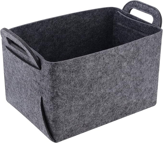 Minoisome Storage Basket Felt Storage Bin Collapsible& Convenient Box Organizer with Carry Handles for Office Bedroom Closet Babies Nursery Toys Laundry (Grey, 17.9inch（L）Ã?2.2inch（W）Ã?1.6inch（Hï¼?