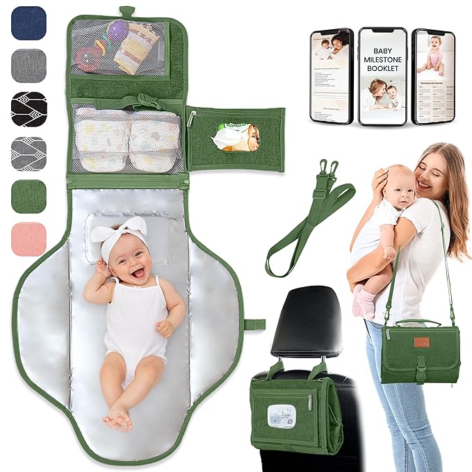 Portable Changing Pad for Baby, Travel Diaper Changing Pad for Newborn, Large Waterproof Baby Changing Mat, Foldable & Detachable Diaper Changing Station with Baby Wipes Pockets, Baby Stuff by Pillani