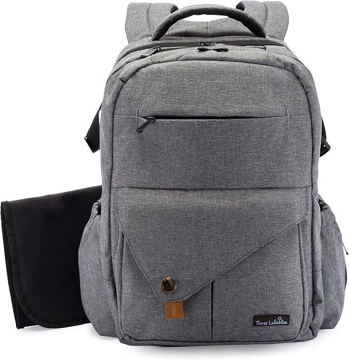 Diaper Bag Backpack - Multi-Function Waterproof Baby Nappy Bag - Stroller Straps - Large Capacity - Insulated Bottle Pockets - Changing Pad, Durable and Stylish, Grey
