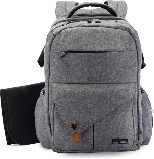 Diaper Bag Backpack - Multi-Function Waterproof Baby Nappy Bag - Stroller Straps - Large Capacity - Insulated Bottle Pockets - Changing Pad, Durable and Stylish, Grey