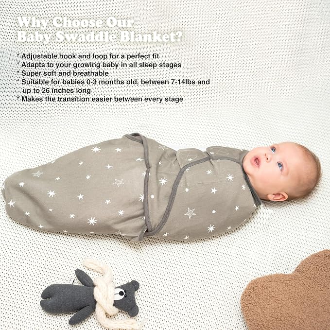 Swaddles for Newborns – 3-Pack Infant Swaddles 0-3 Months – Adjustable Swaddle Sleep Sack – Soft Organic Cotton Baby Wrap for Safe & Cozy Sleep (Galaxy)