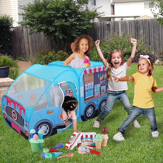Ice Cream Truck Pop Up Kids Play Tent | Includes Carrying Case |, Children Indoor Icecream Playhouse for Boys, Toddlers, 25.6" D x 55" W x 29.5" H (Ice Cream)