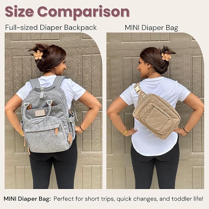 Lion & Light® Small Diaper Bag - Mini Diaper Bag with Portable Changing Pad, Fanny Pack Crossbody Bags for Baby & Toddler, Beige Travel-Friendly Baby Tote with Adjustable Strap & Zippered Pockets