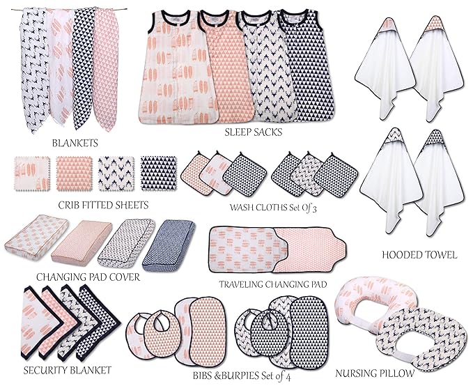 Bacati Olivia Tribal Buck/Feathers/Triangles 4 Piece Cotton Muslin Swaddling Blankets, Navy