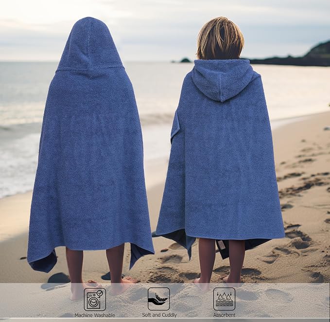 ORIGINAL KIDS Hooded Bath Towel Wrap - 2 Pack - Ultra Soft 100% Cotton Terry Large Oversized Hooded Kids Towel - Shower Pool Beach - 579 GSM Absorbent Quick Dry Plush Gift - 30 x 54 - Blue