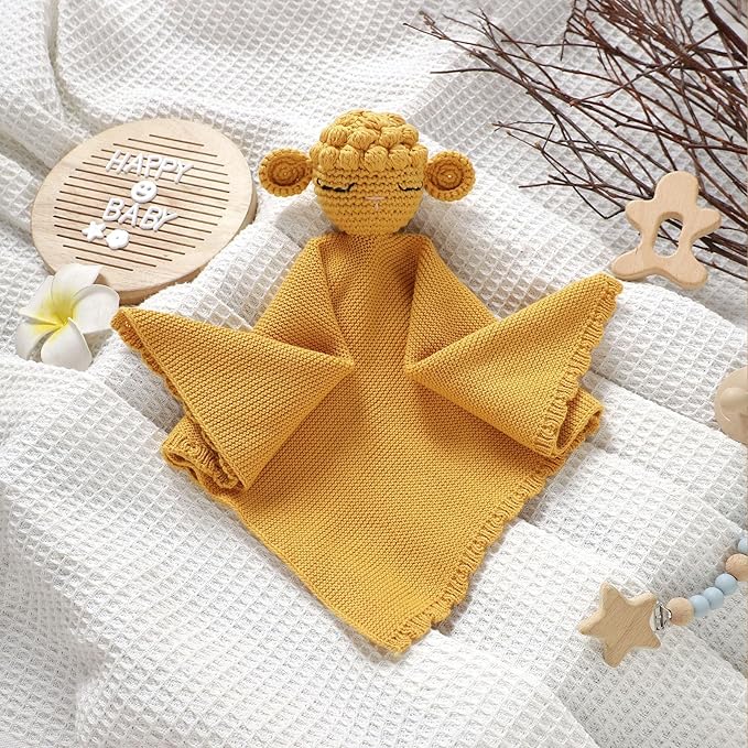 Neiwech Sheep Snuggle Loveys for Babies Cotton Baby Security Blanket for Newborn Infant Boys Girls Yellow