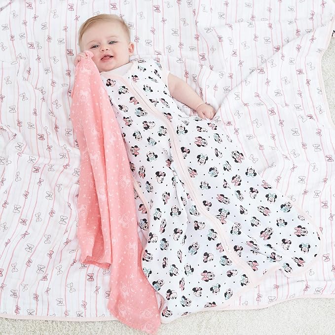 aden + anais Aden Swaddle Blanket, Muslin Blankets for Girls & Boys, Baby Receiving Swaddles, Ideal Newborn Gifts, Unisex Infant Shower Items, Wearable Swaddling Set, 4 Pk, Minnie Mouse Rainbows