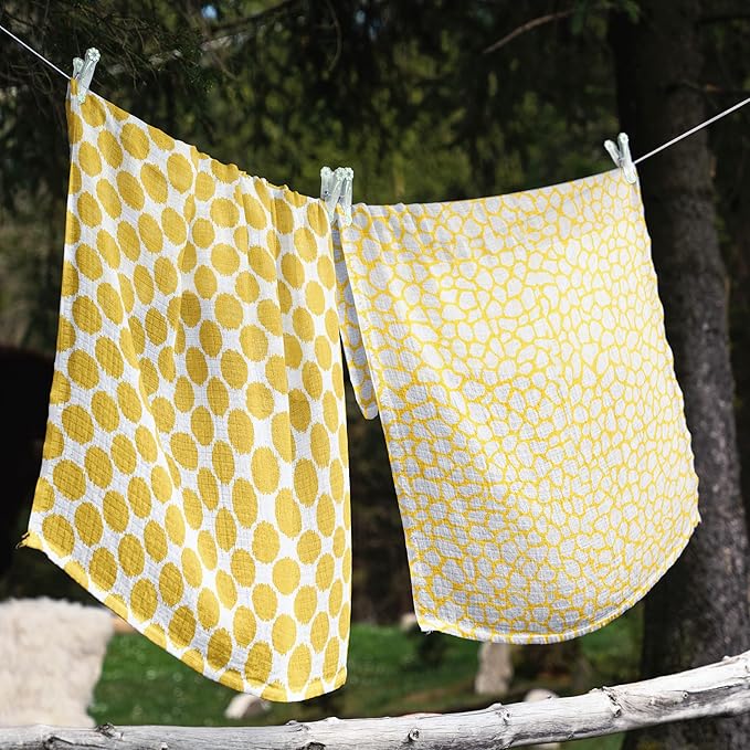 Bacati - 4 Pack Unisex Baby Swaddle Blanket Breathable Swaddle Wrap Soft Cotton Muslin Receiving Blanket for Boys or Girls, Large 45 x 45 inches (Ikat Dots/Giraffe, Yellow/Grey)