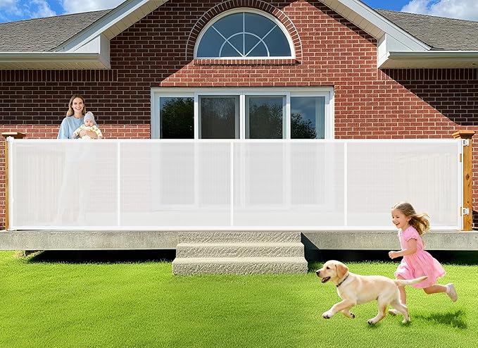 196 Inch Retractable Baby Gates Extra Wide, 41 Inch Reinforced Extra Tall Gate for Large Openings, Mesh Safety Gate for Kids Pets, Retractable Dog Gate for Pool Garages Doorway Indoor Outdoor, White