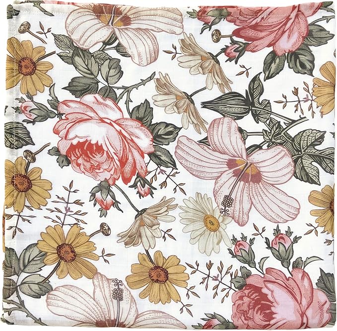 Mini Wander Swaddles for Newborns Muslin Swaddle Blankets - Breathable Soft Newborn Receiving Floral Blanket Baby Essentials | 47 x 47 Cotton - (Garden Floral) White