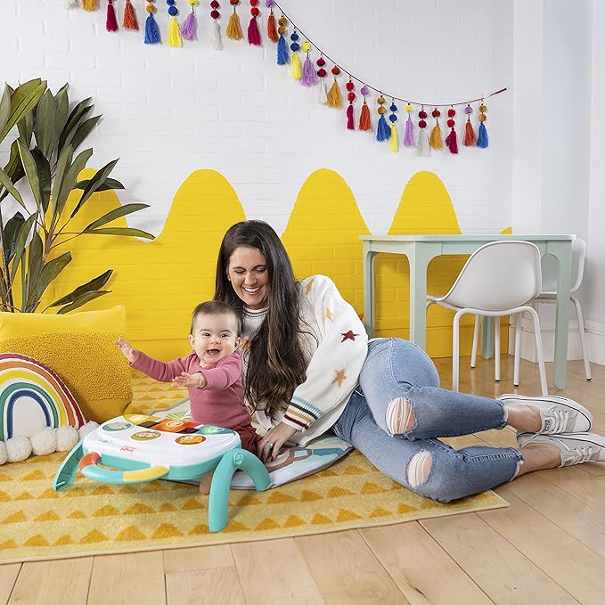Bright Starts 4-in-1 Groovin??Kicks Piano Gym, Tummy Time Play Mat & Activity Baby Toys, Green - Tropical Safari, Newborn to Toddler