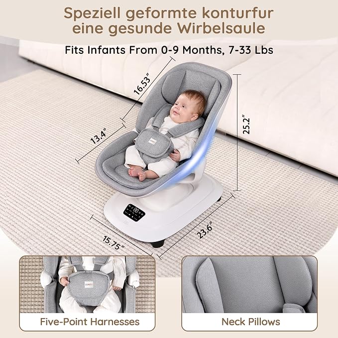 Baby Swings for Infants, Electric 3D-Motion Baby Swings with 7 Modes, 5-Point Harness, APP Control, 12 Preset Melodies, Indoor Toddler Swing for Boys Girls, Newborn Nursery Essentials (7-33lbs)