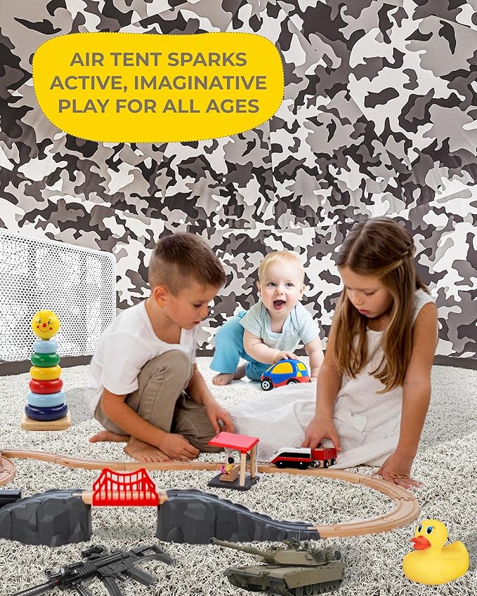 Skywin Air Tents for Kids (77??x 50?? Builds in 30 Sec, Indoor Tent for Imaginative Play, Giant Kids Playhouse, Perfect Christmas or Birthday Gift (Fan Not Included)(Camo Adventure Base)